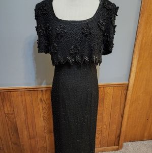 🎈Lawrence Kazer Vintage Medium Black Beaded Long gown.